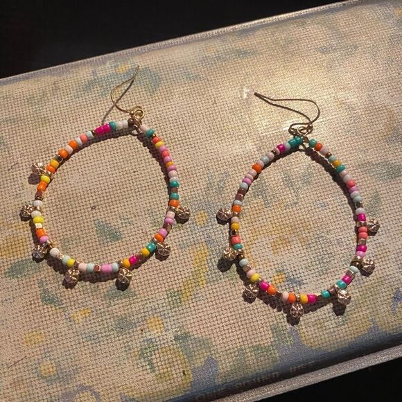Colorful Beaded and Charm Hoop Earrings - Picture 1 of 3